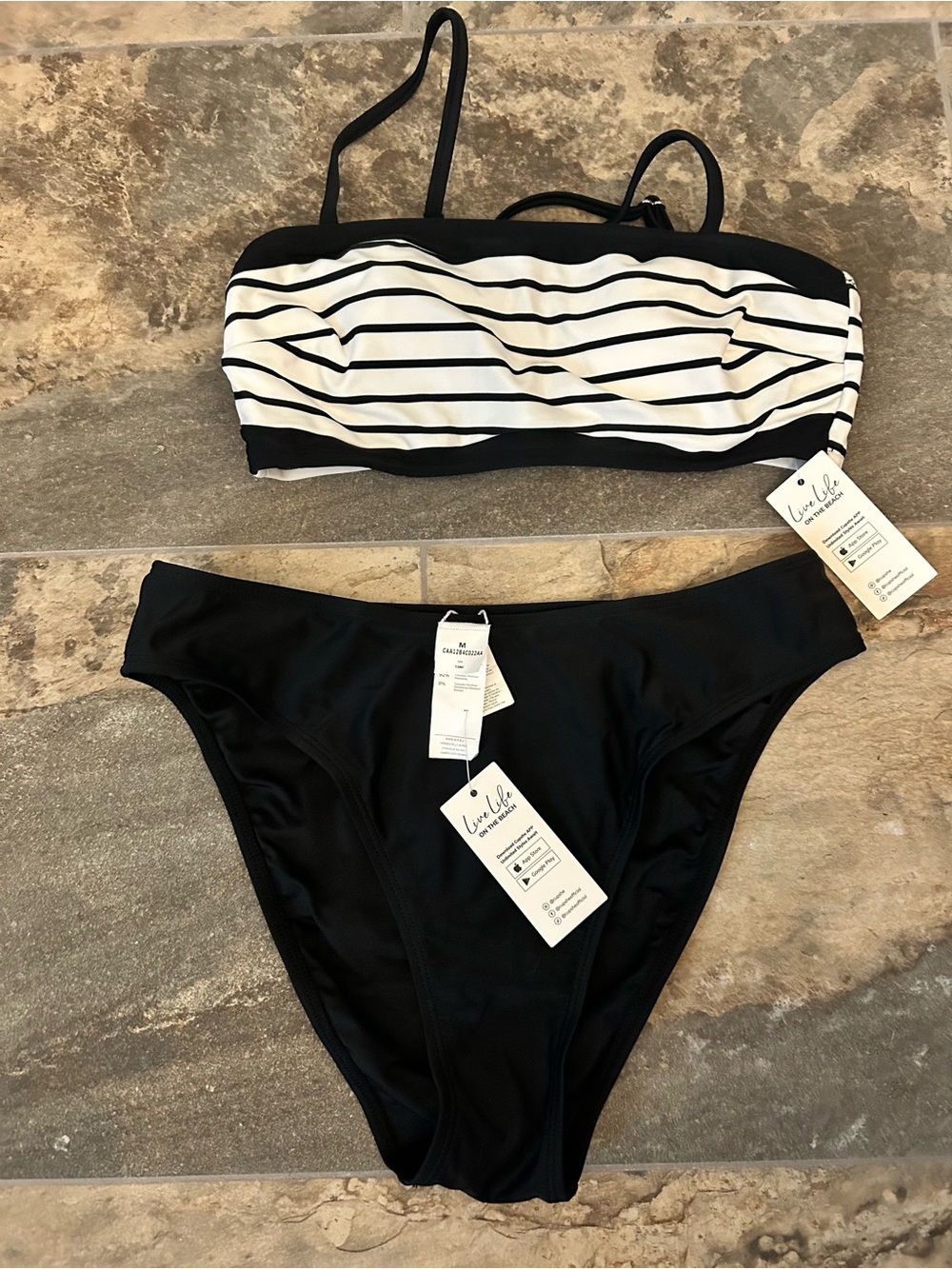 Cupshe Black & White Striped Bandeau Bikini